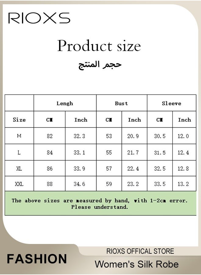 RIOXS - Women's Silky Satin Short Robe with Adjustable Tie and 3/4 Sleeves, Skin-friendly Lightweight Kimono Bathrobe with Above-knee Length, Stylish Comfortable Sleepwear, Perfect for Wedding Day, Pajamas Party, Daily Life Wear and Spa - Image 1