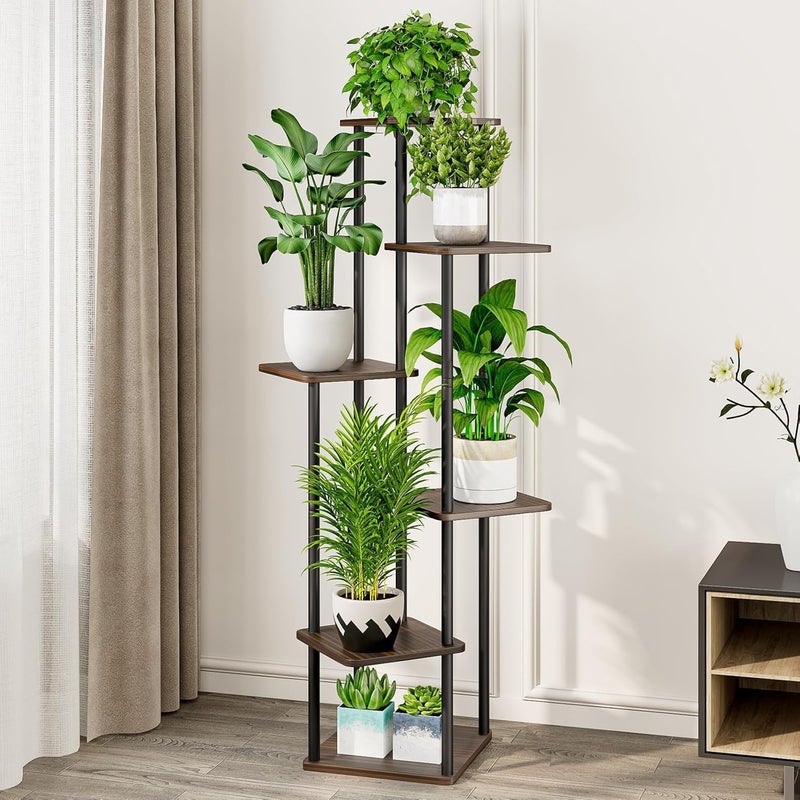 AoMige 6 Tier Corner Plant Stand Indoor Outdoor, Tall 132cm Metal Plant Shelf for Multiple Pots, Space-Saving Flower Stand Rack for Garden, Balcony, Living Room & Bedroom Decor(Brown, H52") - Image 1