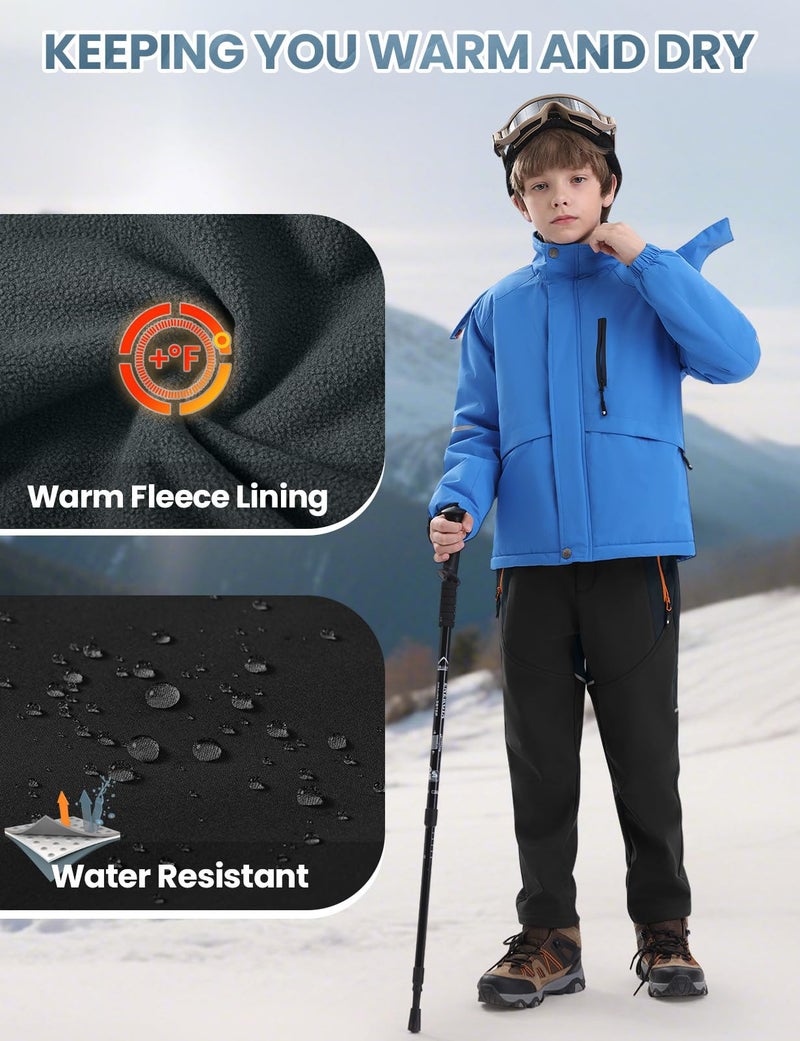 Rdruko Boys Kids Snow Ski Pants Waterproof Fleece Lined Warm Insulated Winter Pants for Outdoor Snowboard, Black, M - Image 4