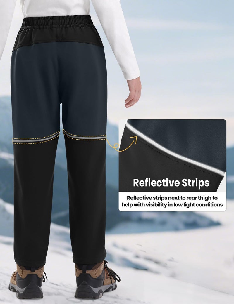 Rdruko Boys Kids Snow Ski Pants Waterproof Fleece Lined Warm Insulated Winter Pants for Outdoor Snowboard, Black, M - Image 5