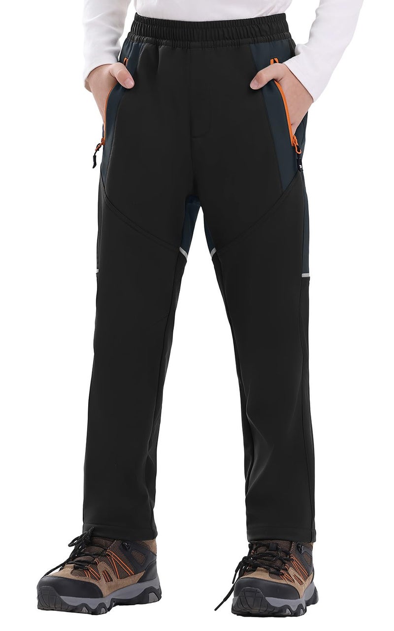 Rdruko Boys Kids Snow Ski Pants Waterproof Fleece Lined Warm Insulated Winter Pants for Outdoor Snowboard, Black, M - Image 1