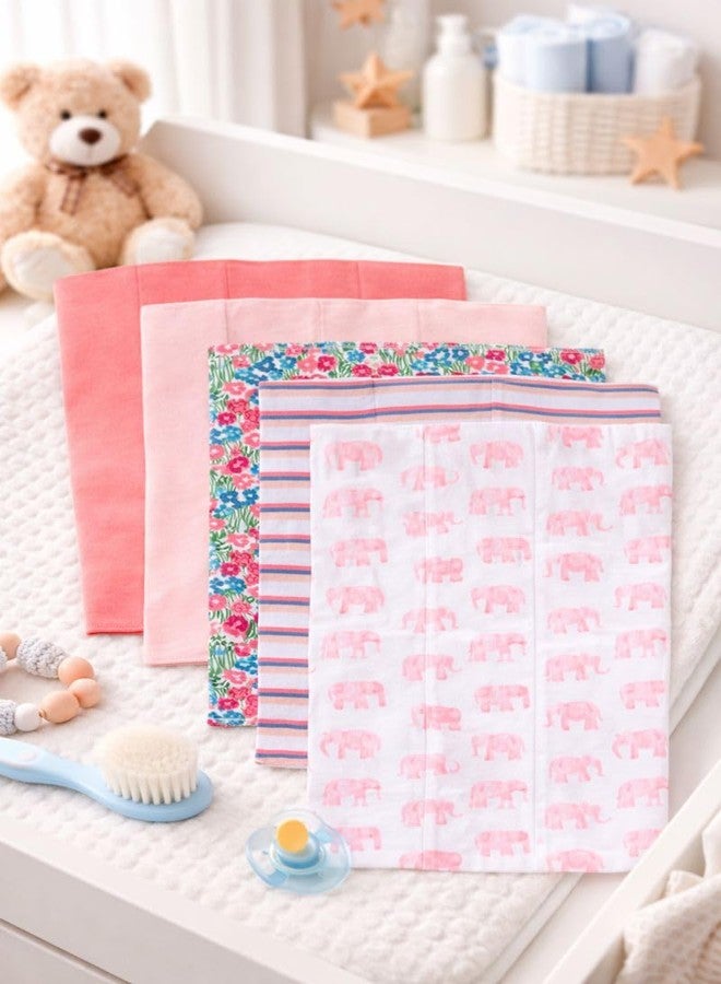 TuddyBuddy Baby Burp Cloth Towel Napkins for Baby Large 17x12 Inches, Fine Double Layer 100% Cotton (5 Pcs Burp Towels, Pink Elephants & Floral) - Image 1