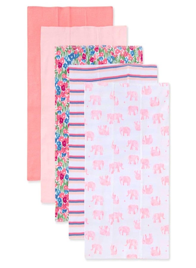 TuddyBuddy Baby Burp Cloth Towel Napkins for Baby Large 17x12 Inches, Fine Double Layer 100% Cotton (5 Pcs Burp Towels, Pink Elephants & Floral) - Image 4