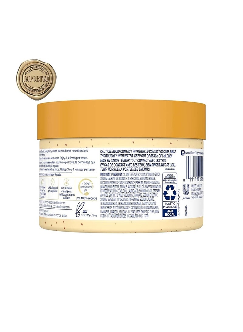 دوف مقشر جسم دوف لتقشير البشرة 10.5 أوقية، 298 جرام، بزبدة اللوز المطحون والمانجو، لتنعيم البشرة وتقشيرها واستعادة العناصر الغذائية الطبيعية للبشرة - Image 2