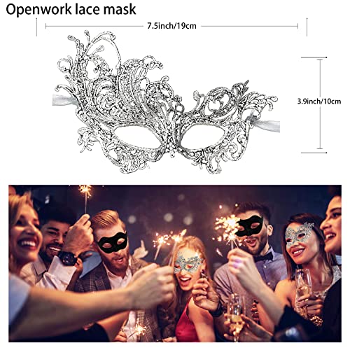 IncreDecor Couple Masquerade Lace Mask Set, Fit for Women & Men Venetian Halloween Masks, Specially for Costume, Mardi Gras (Black Silver Couples) - Image 4