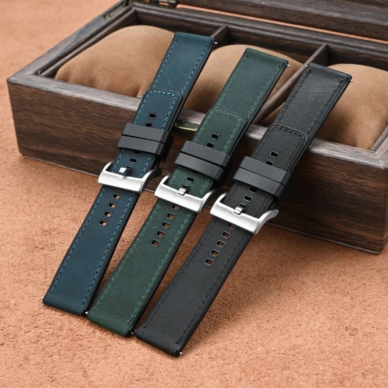 Bluejw Quick Release Thick Crazy Horse Leather & Breathable Silicone Hybrid Watch Band Replacement Strap for Men and Women – Easy to Replace the Watch Strap - Image 4