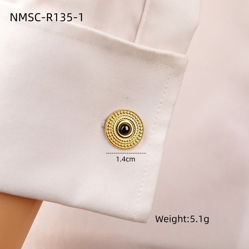 Turquoise Stainless Steel Cufflinks – Geometric Design for French Shirts - Image 1