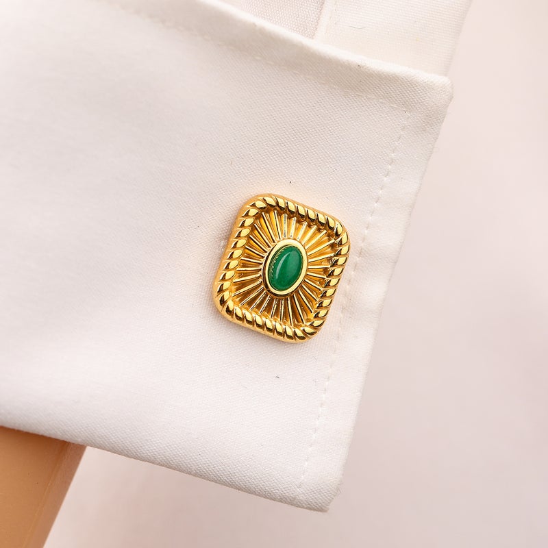 Turquoise Stainless Steel Cufflinks – Geometric Design for French Shirts - Image 3
