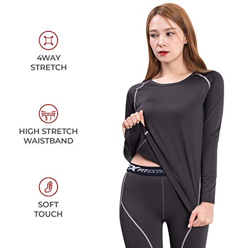 FITEXTREME Womens MAXHEAT Fleece Long Johns Thermal Underwear Set Grey S - Image 3