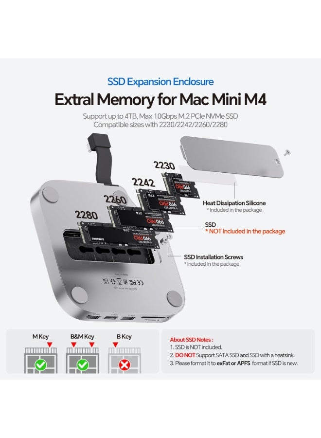 Mac Mini M4 Dock Stand with DP 4K 144Hz & HDMI 4K 60Hz, Mac Mini M4 Pro Hub with 4TB NVMe SSD Enclosure (SSD NOT Included), 3 USB A 2.0, SD/TF 3.0, 3.5mm Audio/Mic, USB C Hub for MacMini 2024 - Image 3