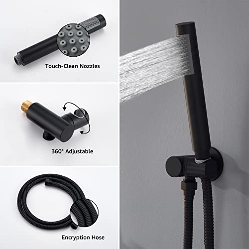 Iriber Matte black Shower System Wall Mounted Shower Faucet Mixer Set with 12 Inches Rain Shower head and Handheld, Bathroom Shower Trim Kit Contain Pressure Balance Valve - Image 4