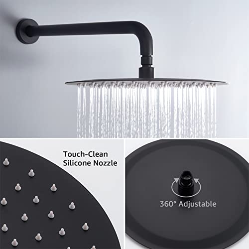 Iriber Matte black Shower System Wall Mounted Shower Faucet Mixer Set with 12 Inches Rain Shower head and Handheld, Bathroom Shower Trim Kit Contain Pressure Balance Valve - Image 3