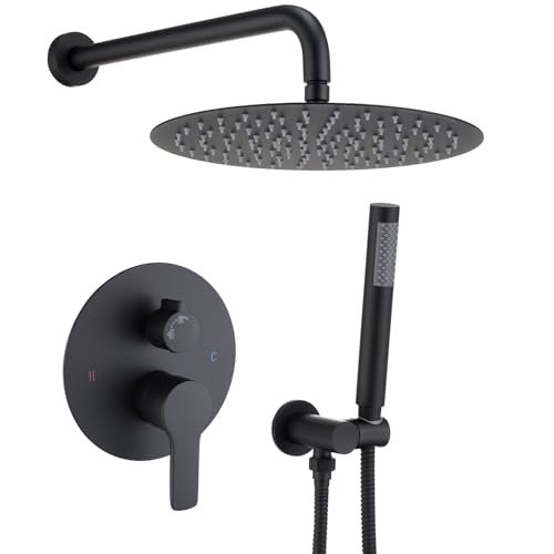Iriber Matte black Shower System Wall Mounted Shower Faucet Mixer Set with 12 Inches Rain Shower head and Handheld, Bathroom Shower Trim Kit Contain Pressure Balance Valve - Image 1