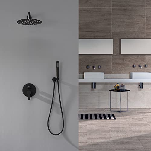 Iriber Matte black Shower System Wall Mounted Shower Faucet Mixer Set with 12 Inches Rain Shower head and Handheld, Bathroom Shower Trim Kit Contain Pressure Balance Valve - Image 2