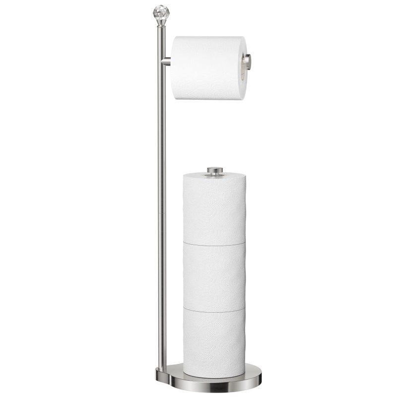 KASUNTO Toilet Paper Holder for Bathroom, Heavy Weighted Metal Free Standing Toilet Paper Storage with Crystal Ball, Toilet Paper Stand for Bathroom Accessories, Brushed Nickel [Holds MEGA Rolls] - Image 1