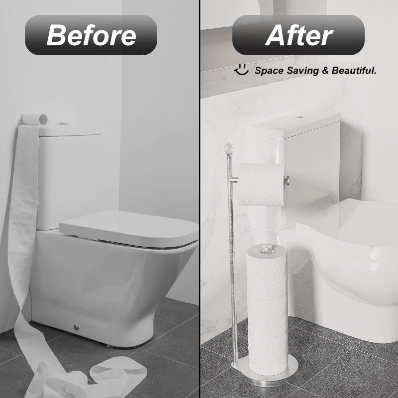 KASUNTO Toilet Paper Holder for Bathroom, Heavy Weighted Metal Free Standing Toilet Paper Storage with Crystal Ball, Toilet Paper Stand for Bathroom Accessories, Brushed Nickel [Holds MEGA Rolls] - Image 3