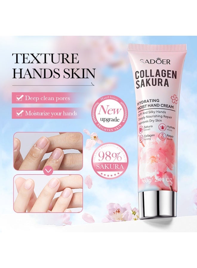 SADOER 2-PACKS Sakura Collagen Hand Cream,Fast Absorbing Anti Ageing Hand Cream, Hydrates And Moisturizes The Skin Of Hands, Removes Wrinkles And Dullness 60g*2 - Image 3