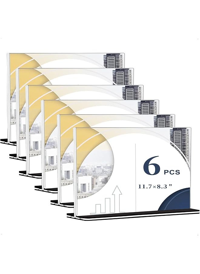 X spring Acrylic Sign Holder A4 6 Pack T Shaped Desktop Display Holder 29.7X21Cm Poster Menu Holder Desktop Display Holders Double Sided Clear Sign Holder For Wedding Restaurant Signs Office  - Image 1