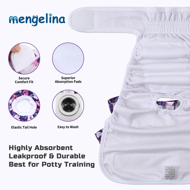 Mengelina Reusable Dog Diapers Female 3 Pack Doggie Diapers for Period Heat Incontinence Puppy Training (X-Small, PurpleFlower) - Image 4