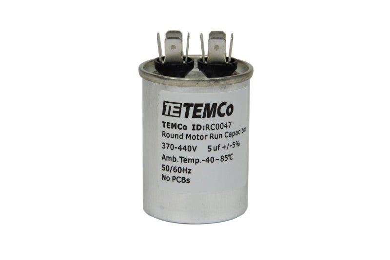 مكثف تشغيل TEMCo 5 ميكروفاراد CBB65 5 MFD 370440V دائري 5060Hz لتطبيقات مروحة محرك HVAC
