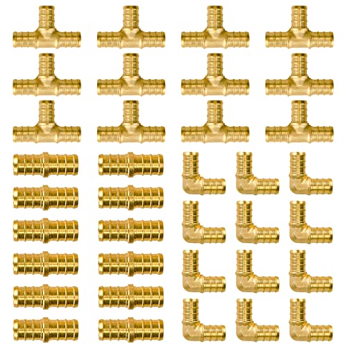 SUNGATOR Pex Fittings 1/2 Inch, 36 PCS SUNGATOR 1/2 Inch Pex Fittings Set, 12 Each PEX Elbow Tee Coupling, 1/2" Pex Fittings For Pex Pipe, No Lead Brass, ASTM F1807 - Image 1