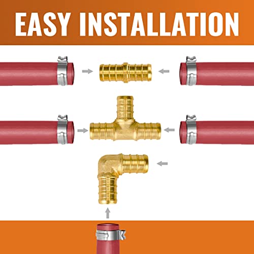 SUNGATOR Pex Fittings 1/2 Inch, 36 PCS SUNGATOR 1/2 Inch Pex Fittings Set, 12 Each PEX Elbow Tee Coupling, 1/2" Pex Fittings For Pex Pipe, No Lead Brass, ASTM F1807 - Image 4