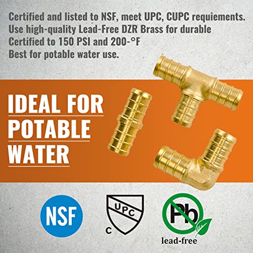 SUNGATOR Pex Fittings 1/2 Inch, 36 PCS SUNGATOR 1/2 Inch Pex Fittings Set, 12 Each PEX Elbow Tee Coupling, 1/2" Pex Fittings For Pex Pipe, No Lead Brass, ASTM F1807 - Image 5
