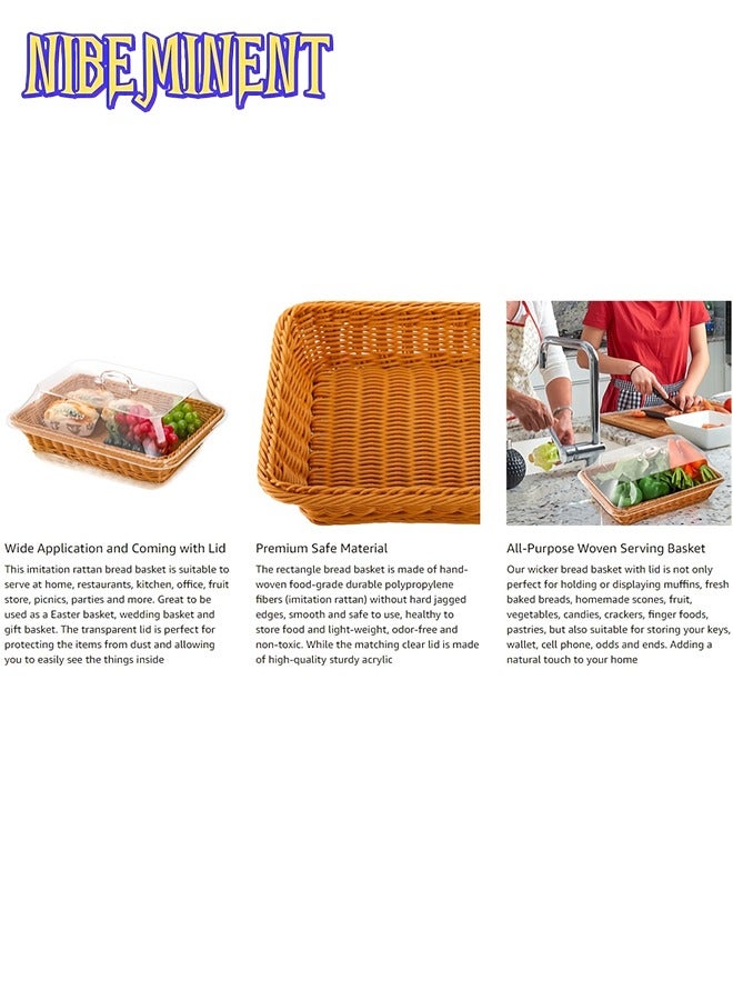 NIBEMINENT Wicker Bread Basket with Clear Acrylic Lid - Durable, Washable Food Tray for Desserts & Fruits - Perfect for Kitchen, Picnic, and Home Display  - Image 4