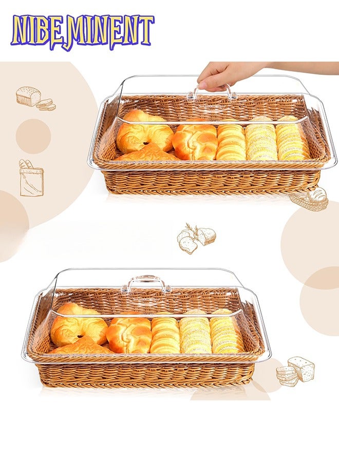 NIBEMINENT Wicker Bread Basket with Clear Acrylic Lid - Durable, Washable Food Tray for Desserts & Fruits - Perfect for Kitchen, Picnic, and Home Display  - Image 2