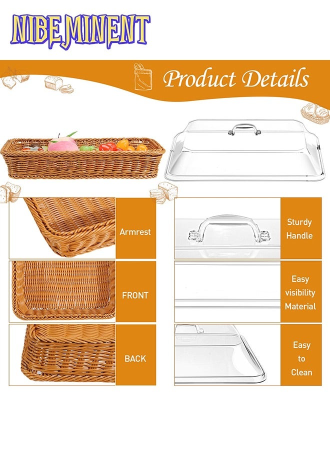 NIBEMINENT Wicker Bread Basket with Clear Acrylic Lid - Durable, Washable Food Tray for Desserts & Fruits - Perfect for Kitchen, Picnic, and Home Display  - Image 3