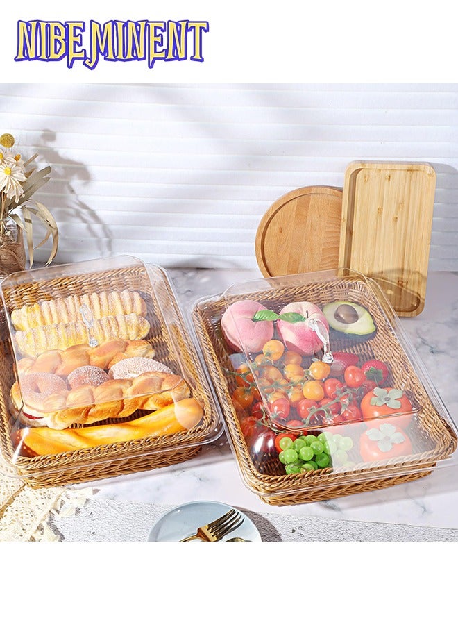 NIBEMINENT Wicker Bread Basket with Clear Acrylic Lid - Durable, Washable Food Tray for Desserts & Fruits - Perfect for Kitchen, Picnic, and Home Display  - Image 5