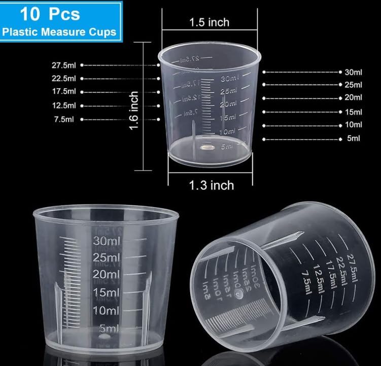 Sumbow 30ml Plastic Liquid Measuring Cups - Mini Clear Kitchen Medicine Cups Transparent Labs Graduated Beakers Baking Cooking Home Lab Measure Tool (10 Packs,1oz,Transparent) - Image 3