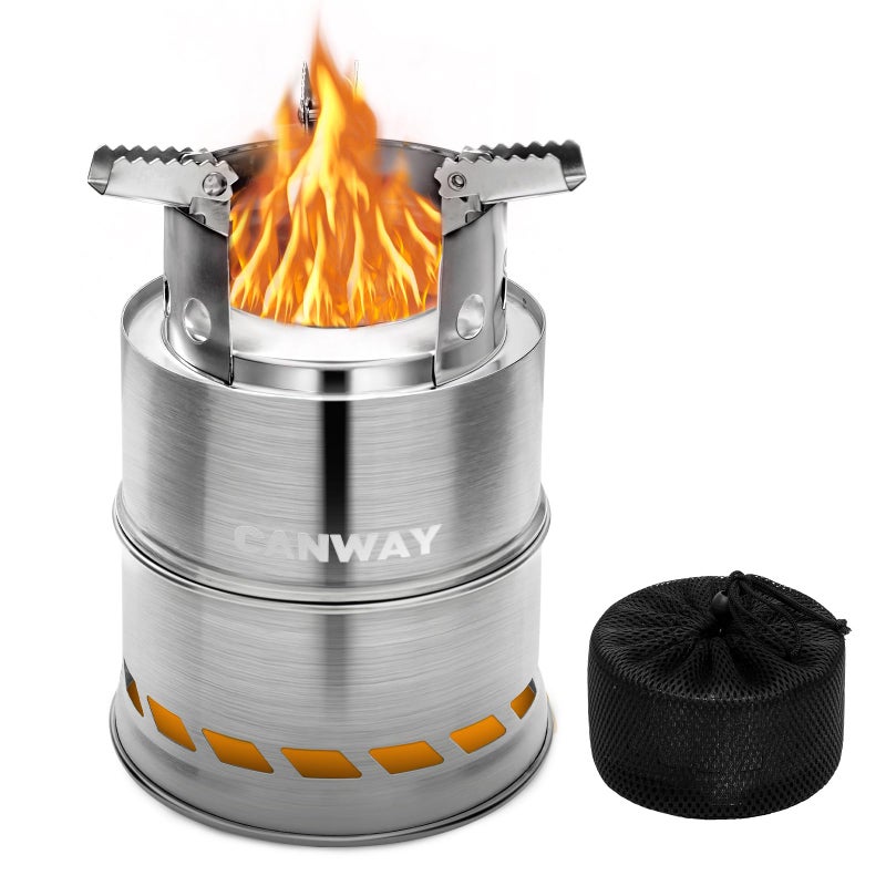 CANWAY Camping Stove Wood StoveBackpacking Survival Stove Windproof AntiSlip Portable Stainless Steel Wood Burning Stove with Nylon Carry Bag for Outdoor Backpacking Hiking Traveling Picnic BBQ