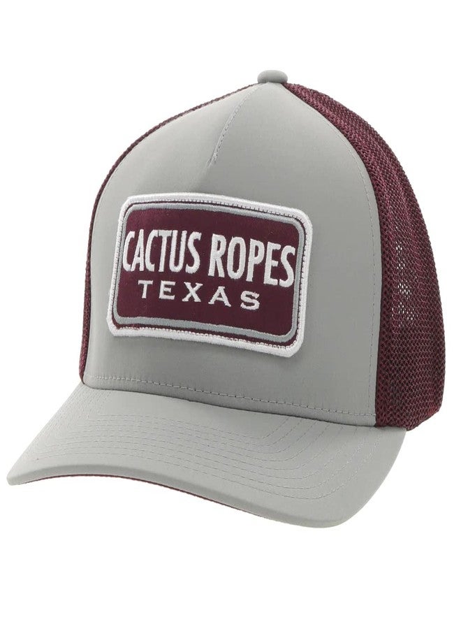 HOOEY Cactus Ropes Flexfit Mesh Back Trucker Hat (US, Alpha, Small, Medium, Grey/Maroon) - Image 1