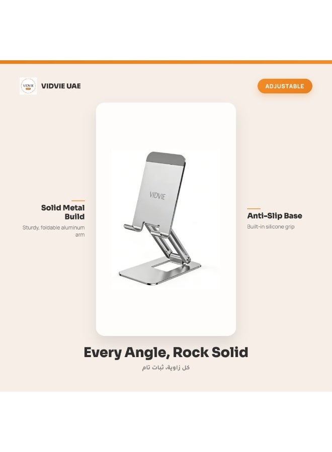 Vidvie Metal Foldable Phone Holder With Built-in Silicone Anti-Slip Base (Gray) - Image 3