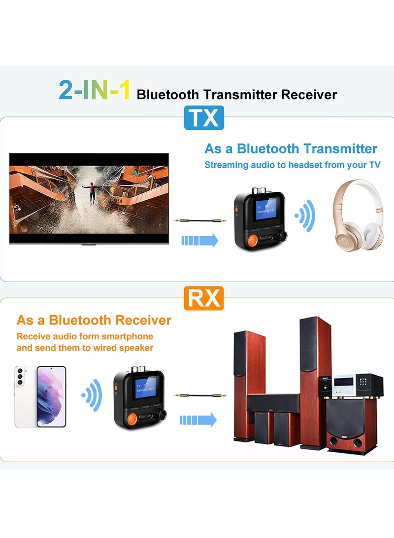 Bluetooth Transmitter and Receiver with LCD Screen, Versatile 2-in-1 Adapter, 5 EQ Modes, TF Card Support, 3.5mm AUX RCA, Ideal for TV, PC, Car, MP3, CD Player, Speaker, Headset - Image 2