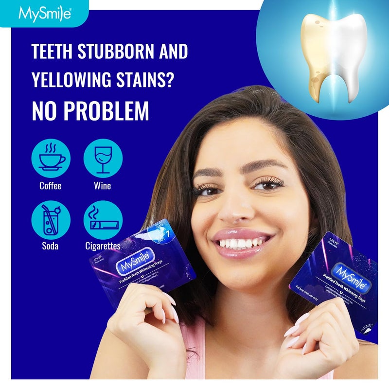 MySmile مجموعة قوالب تبييض الأسنان المعبأة مسبقًا من MySmile 7 علاجات مع جل مبيض بنسبة 12% من بيروكسيد الهيدروجين للأسنان الحساسة، مبيض أسنان نباتي سريع النتائج، مزيل بقع الأسنان، بنكهة النعناع - Image 5