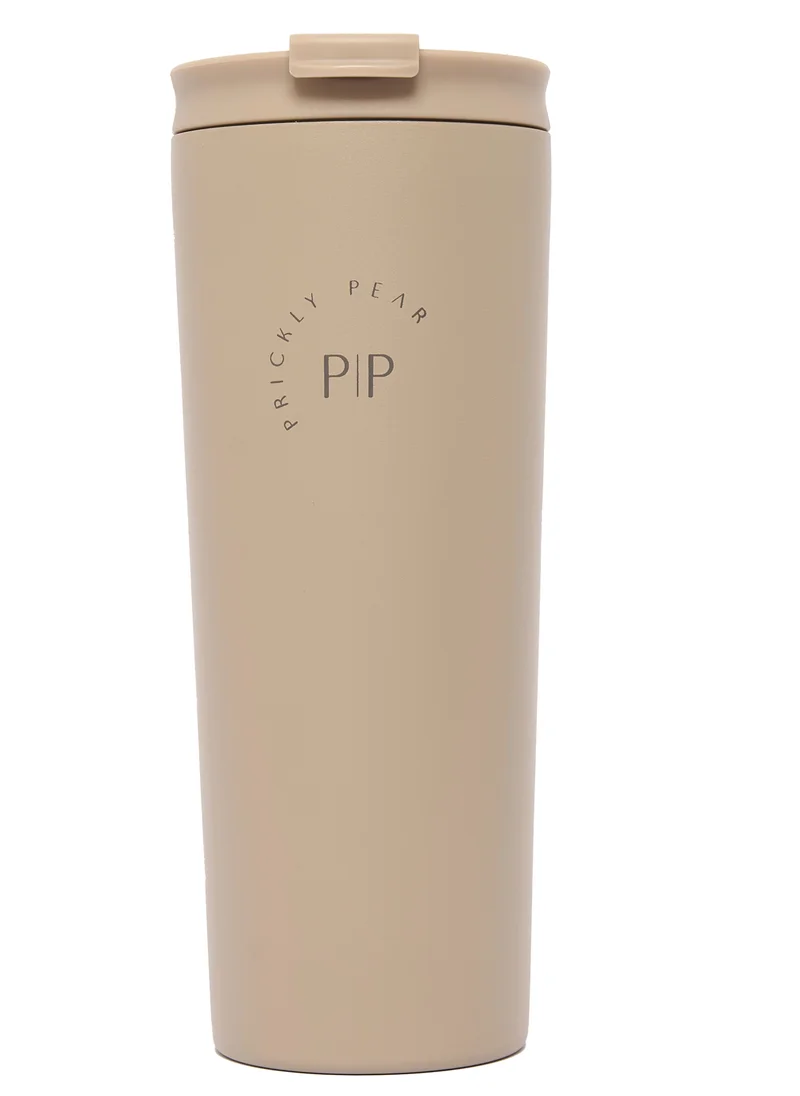 Prickly Pear Stainless Steel 24 Oz 2 in 1 Water Bottle With Straw And Travel Cup, Tan Logo Design