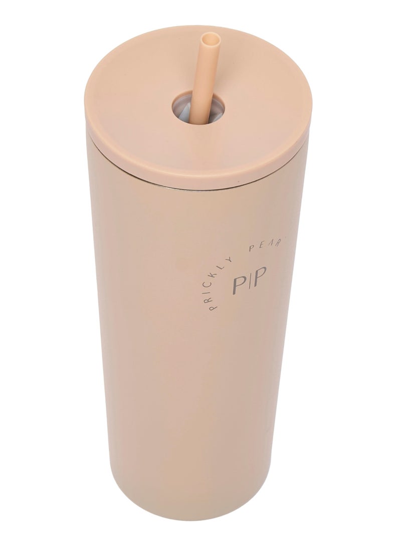 Prickly Pear Stainless Steel 24 Oz 2 in 1 Water Bottle With Straw And Travel Cup, Tan Logo Design - Image 3