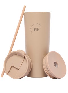 Stainless Steel 24 Oz 2 in 1 Water Bottle With Straw And Travel Cup, Tan Logo Design - pzsku/Z18A16EE4138F7B770E3FZ/45/_/1740076115/1c09eca8-a981-4977-a796-e0ed71f9e66e