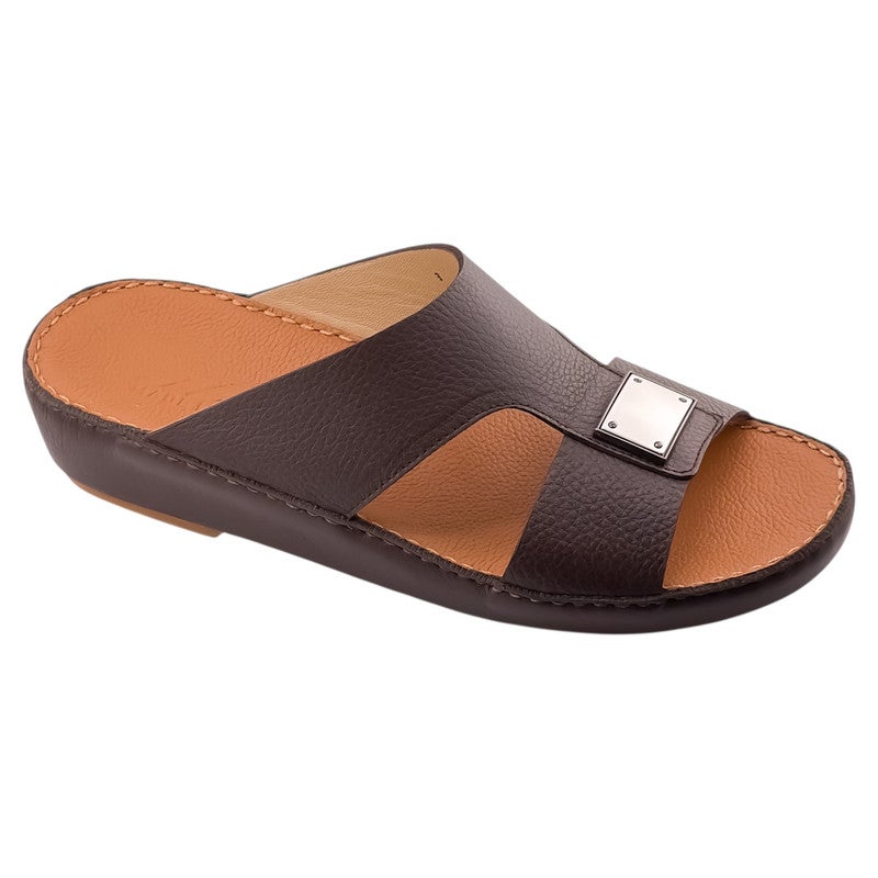 إيت صندل عربي يدوي الصنع للرجال من AET | شبشب رجالي خارجي | شبشب مفتوح من الأمام للاستخدام اليومي | جلد مطحون عربي أصلي مع ابزيم| تصميم عربي جديد | نعل داخلي بني| مريح وخفيف الوزن - Image 1