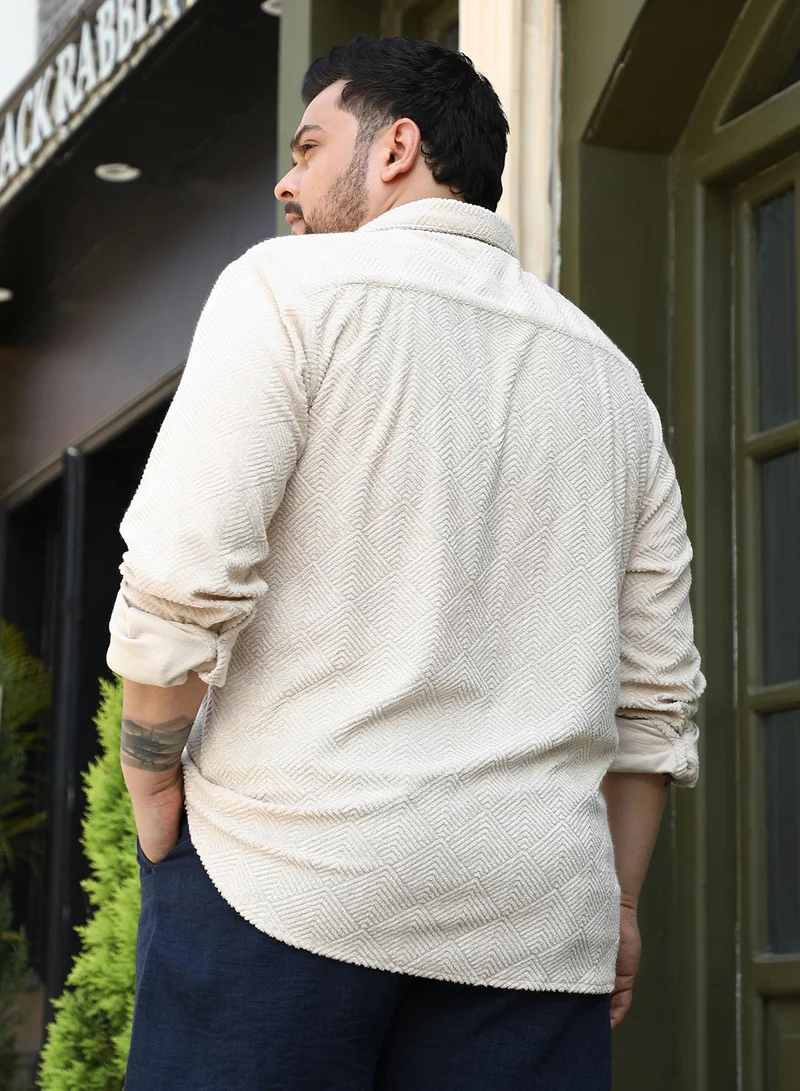 Instafab Plus Instafab Plus Men's Sand Beige Weave-Block Regular Shirt For Casual Wear | Spread Collar | Long Cuffed Sleeves | Button Closure | Plus Size Shirt Crafted With Comfort Fit For Everyday Wear