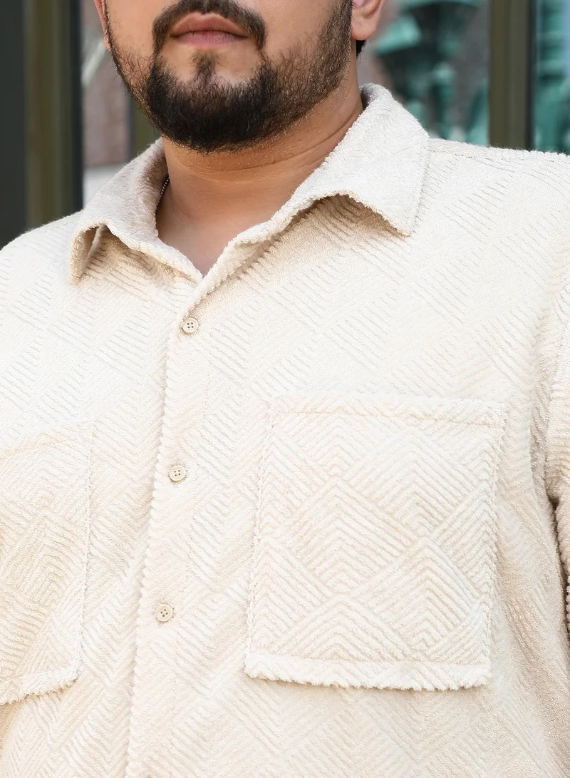 Instafab Plus Instafab Plus Men's Sand Beige Weave-Block Regular Shirt For Casual Wear | Spread Collar | Long Cuffed Sleeves | Button Closure | Plus Size Shirt Crafted With Comfort Fit For Everyday Wear