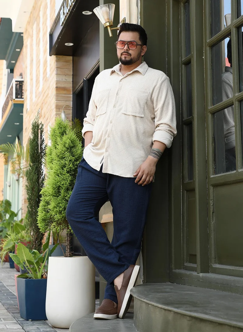 Instafab Plus Instafab Plus Men's Sand Beige Weave-Block Regular Shirt For Casual Wear | Spread Collar | Long Cuffed Sleeves | Button Closure | Plus Size Shirt Crafted With Comfort Fit For Everyday Wear