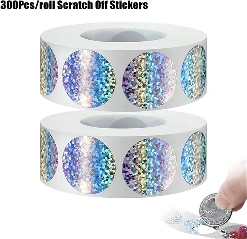 Scratch Off Stickers 2Roll 300Pcs/Roll Pack of 2.5CM Round Laser Scratch-Off Stickers, Secret Code Cover for Activity Cards - Image 2