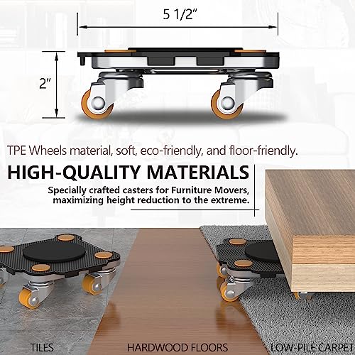 ONEON Furniture Mover Pro - 4Pack Enhanced Dollies with Custom TPE Wheels - Effortless Heavy Furniture Transport (Black: 4 Dollies Only) - Image 2