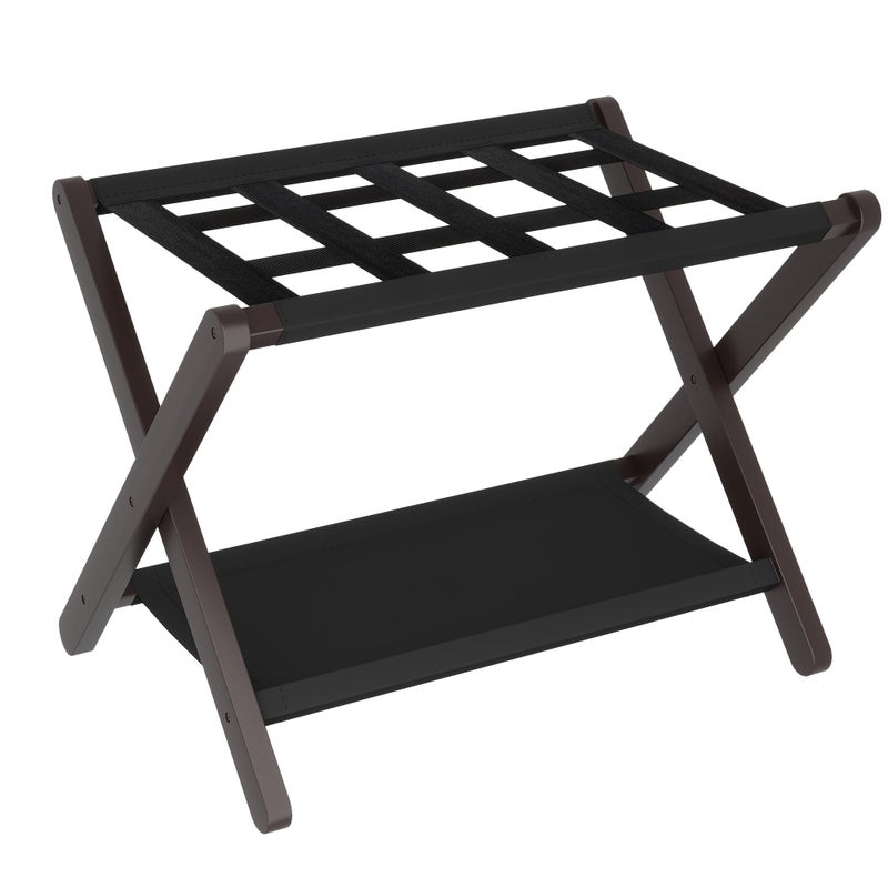 Heybly Luggage Rack Folding Suitcase Stand with Storage Shelf HeavyDuty Luggage Holder for Guest Room Bedroom Hotel Holds up to 141 lb Brown HLR010Z1