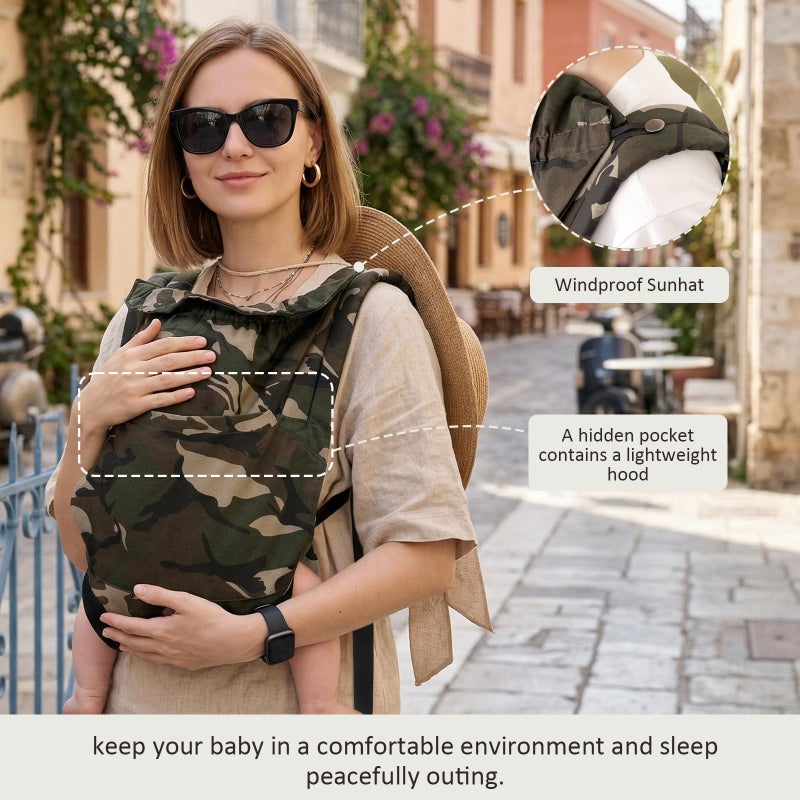 MISSWISDOM Baby Carrier for Dad (7-30lbs)-Military Stylish Infant Holder Carriers Newborn to Toddler, Men Baby Carrier with Windproof Cap, One Size Fits All, Camouflage - Image 3
