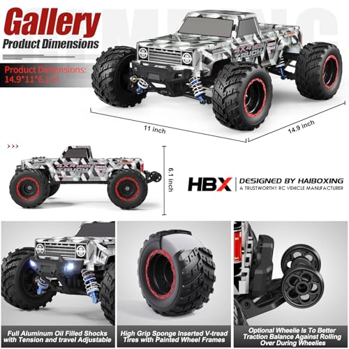 HAIBOXING سيارات هايبكسينغ 1/12 الكهربائية بدون فرش 903A، شاحنة وحش 4X4 للطرق الوعرة مع تحكم عن بعد سريع بسرعة قصوى 55 كم/س، مركبات RTR من الدرجة الهواية لجميع التضاريس للبالغين والأولاد - Image 4