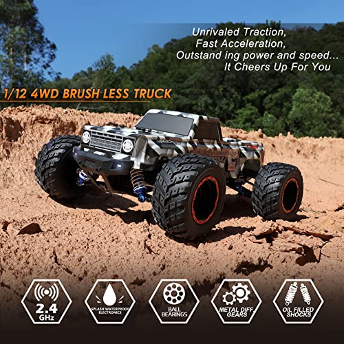 HAIBOXING سيارات هايبكسينغ 1/12 الكهربائية بدون فرش 903A، شاحنة وحش 4X4 للطرق الوعرة مع تحكم عن بعد سريع بسرعة قصوى 55 كم/س، مركبات RTR من الدرجة الهواية لجميع التضاريس للبالغين والأولاد - Image 2